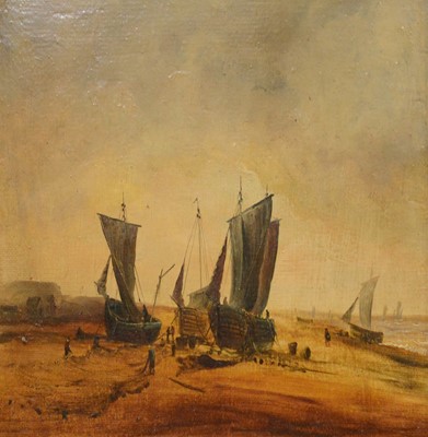 Lot 314 - English School, Beached fishing boats and six other paintings