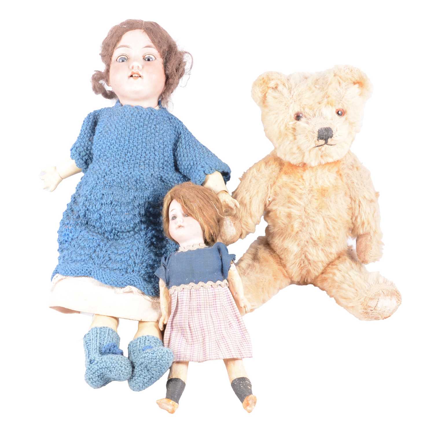 Lot 96 - Two German bisque head dolls, and a teddy bear