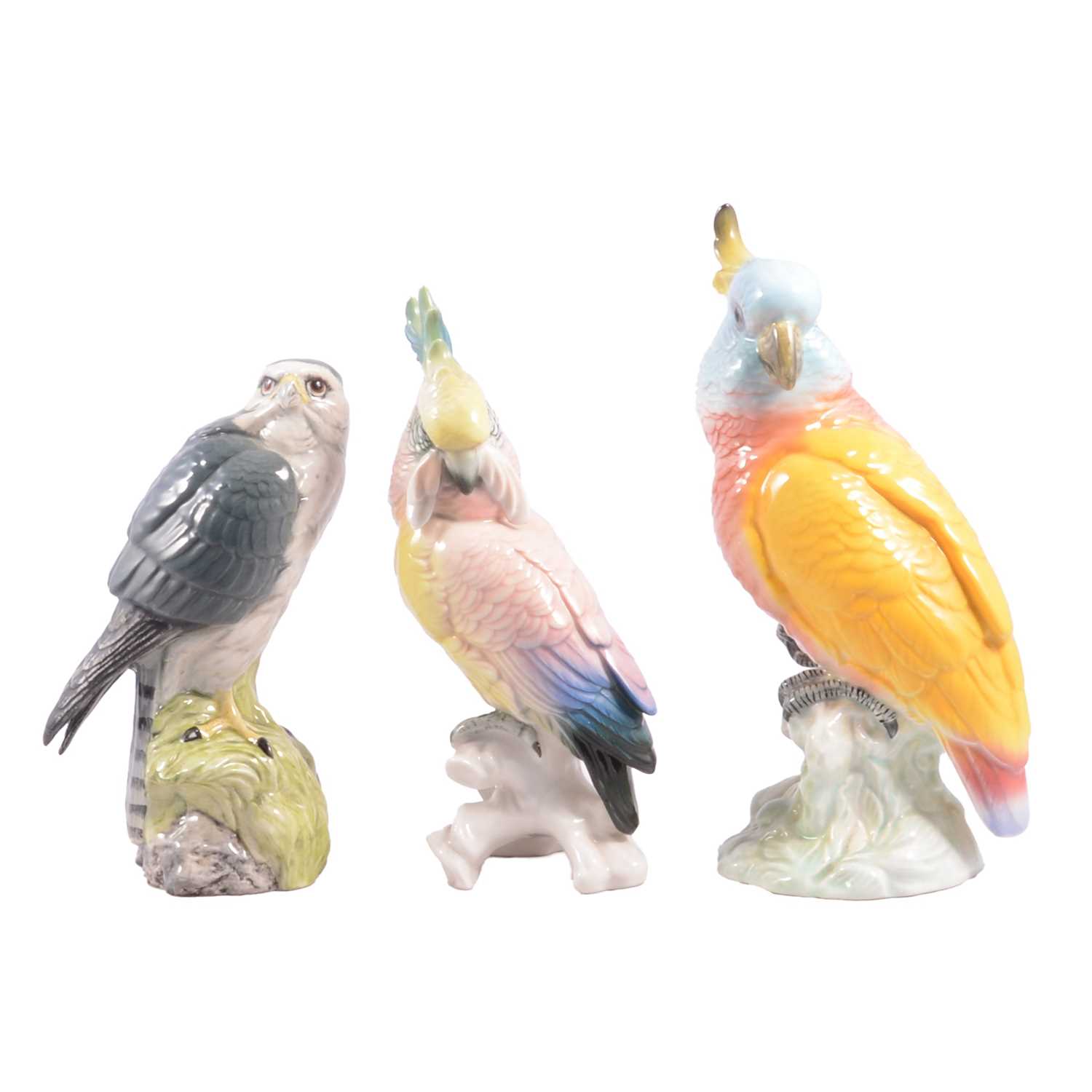 Lot 25 - Karl Ens cockatoo, Beswick Cockatoo, and Beswick Beneagles Merlin liquor bottle.