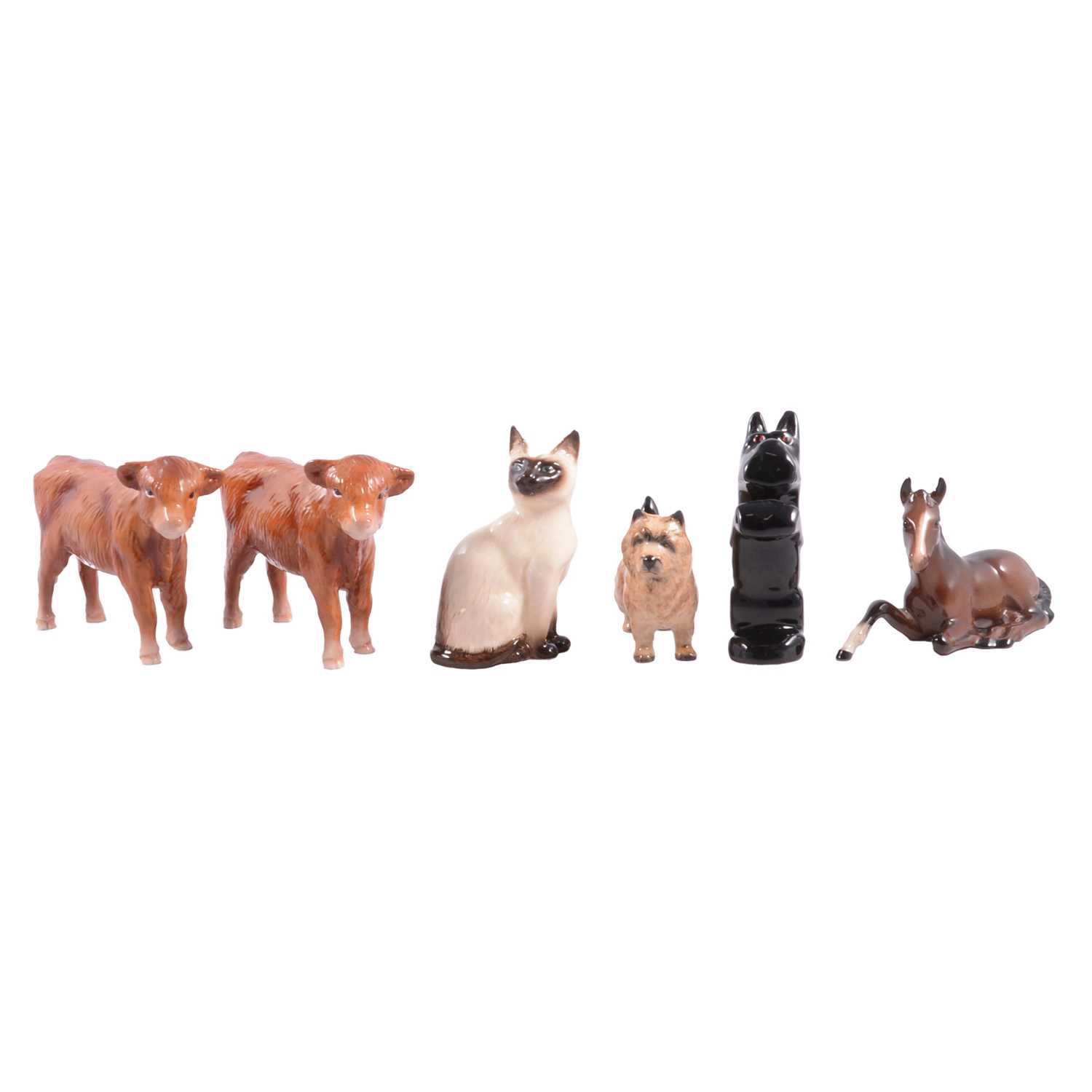 Lot 29 - Fourteen Beswick animal figurines, and a Scottie Dog figurine.