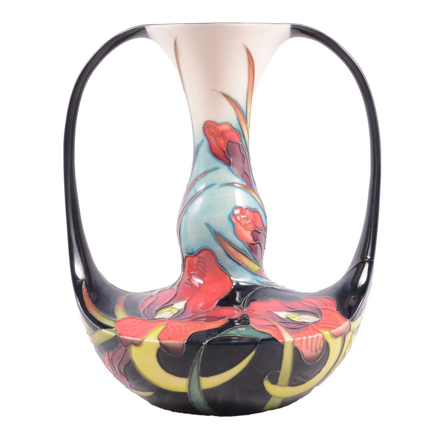 Lot 9 - Moorcroft Pottery – a Satin Flower pattern twin-handled vase.
