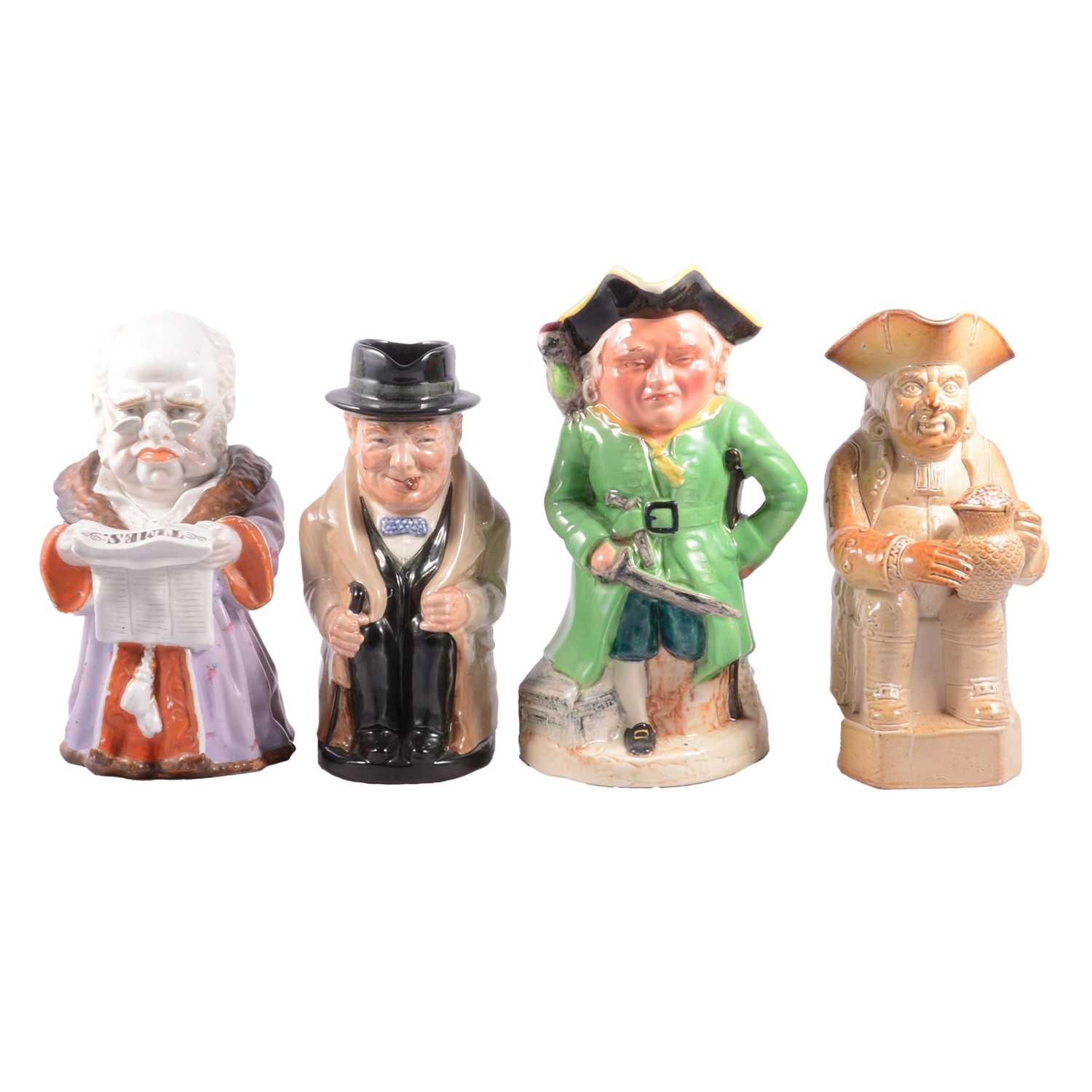 Lot 58 - Early 19th century salt-glazed Toby jug, two later toby jugs, and a tobacco box