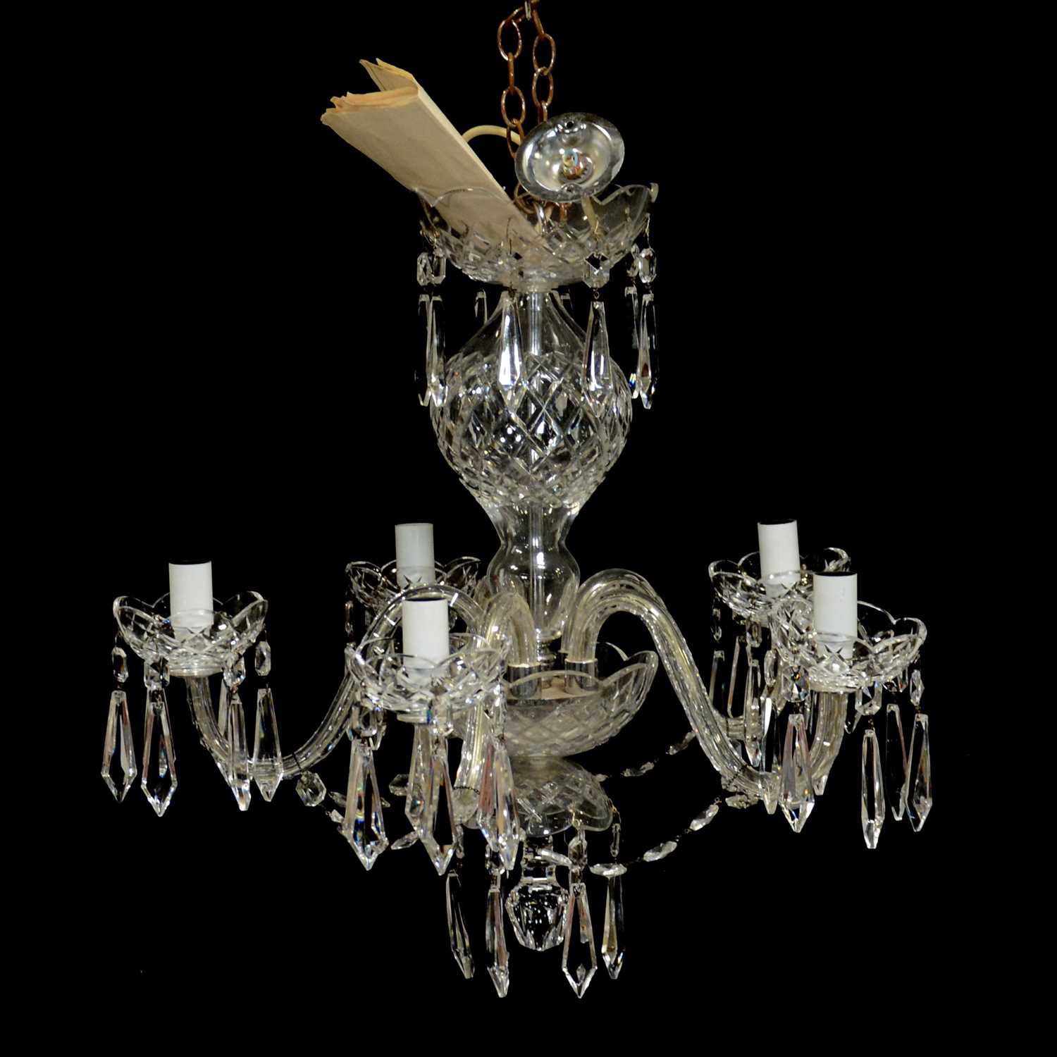 Lot 247 - Waterford Crystal five-branch chandelier