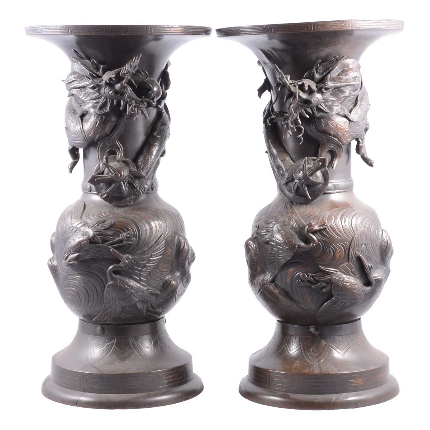 Lot 134 - Pair of Japanese bronzed vases