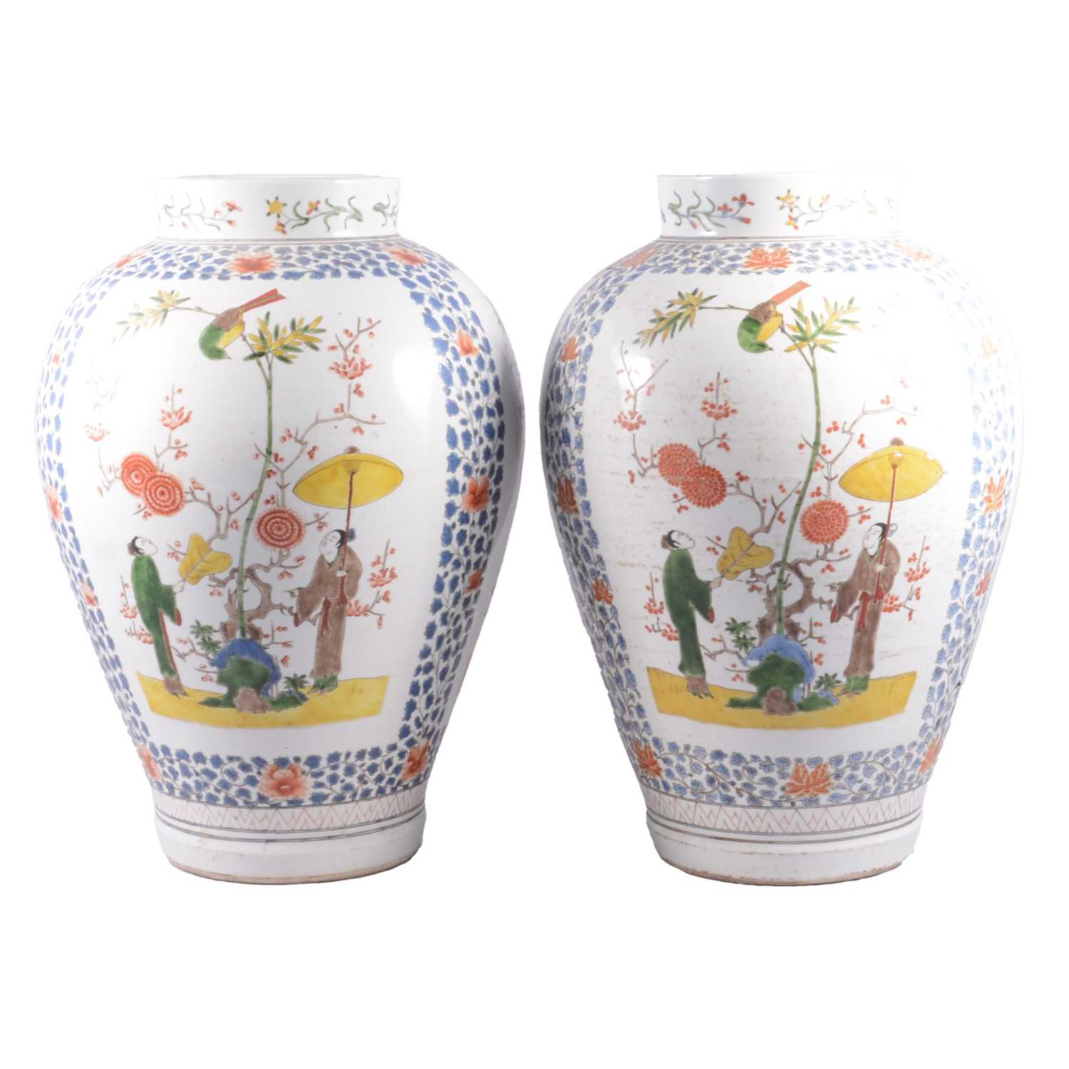 Lot 25 - Pair of large late Chinese polychrome jars