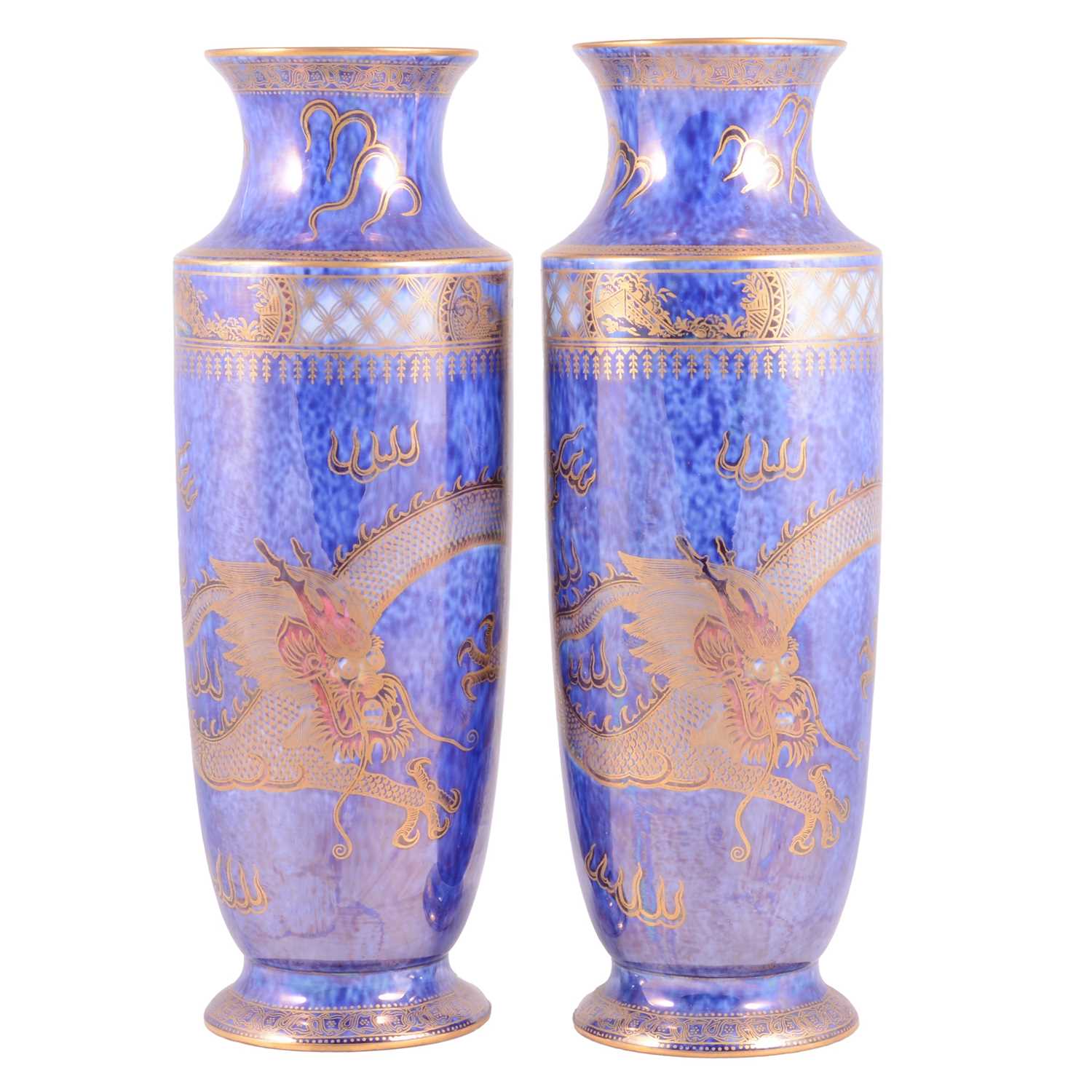 Lot 6 - Pair of Wedgwood dragon lustre vases.
