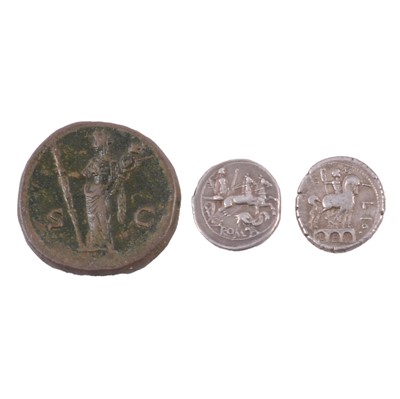 Lot 209 - Two silver denarius, and two Roman sestertius.