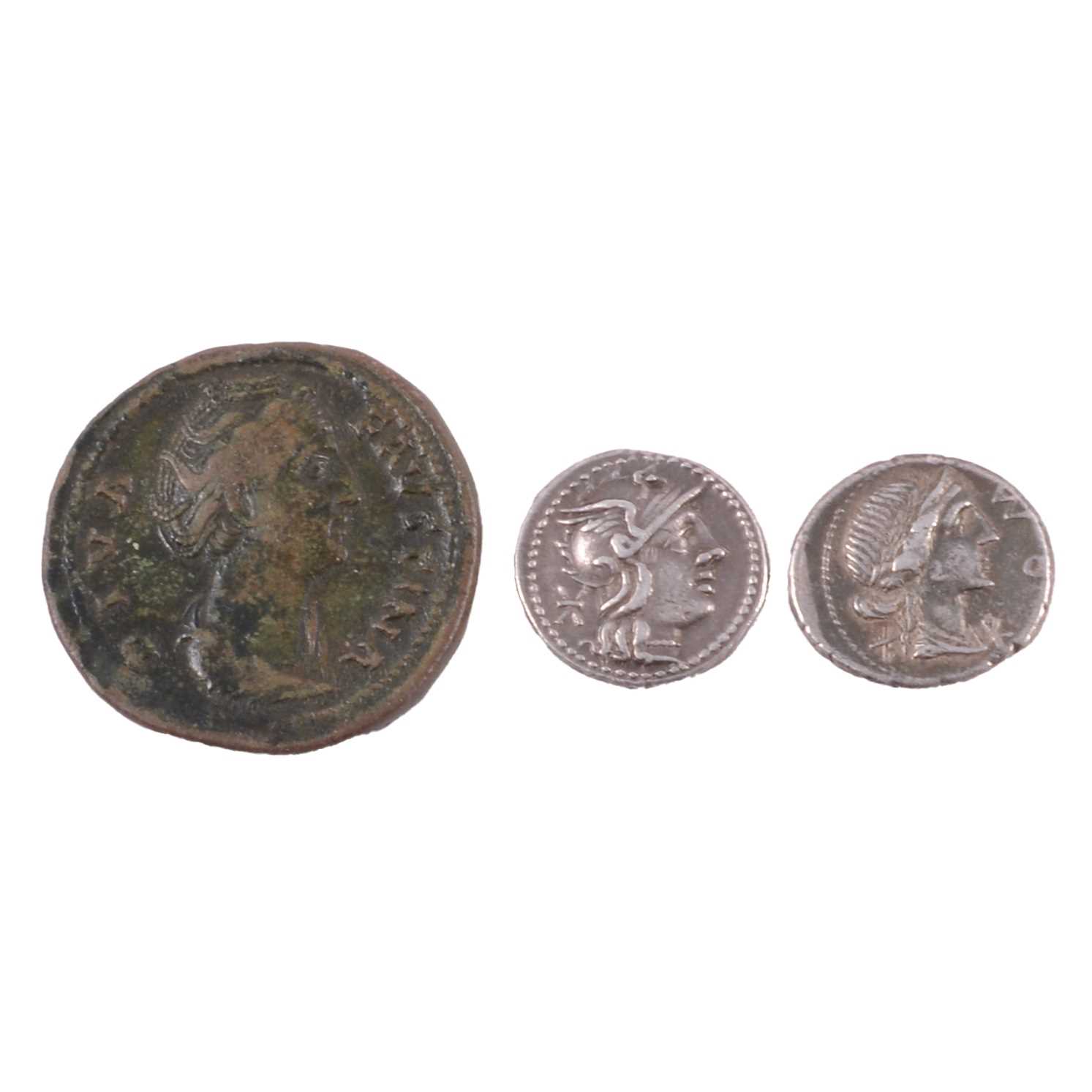 Lot 209 - Two silver denarius, and two Roman sestertius.