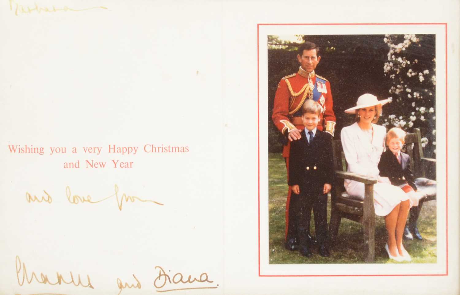Lot 39 - Royal interest; King Charles III then HRH Prince Charles and Princess Diana signed Christmas card