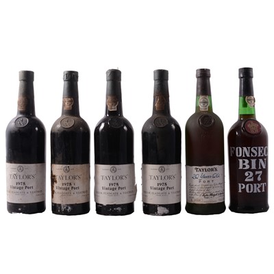 Lot 120 - Taylor's 1975 vintage port, 4 bottles, and two other bottles of port