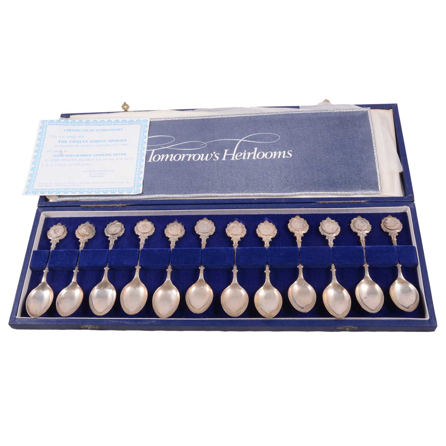 Lot 225 - A Limited Edition cased set of silver zodiac teaspoons, designed by David Cornell, John Pinches, London 1971.