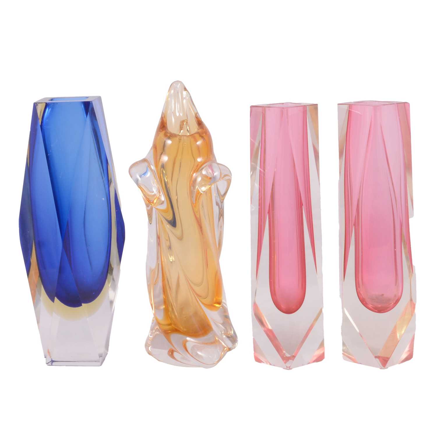 Lot 43 - Alessandro Mandruzzato for Murano - three 'Goccia' sommerso glass vases, and another vase.
