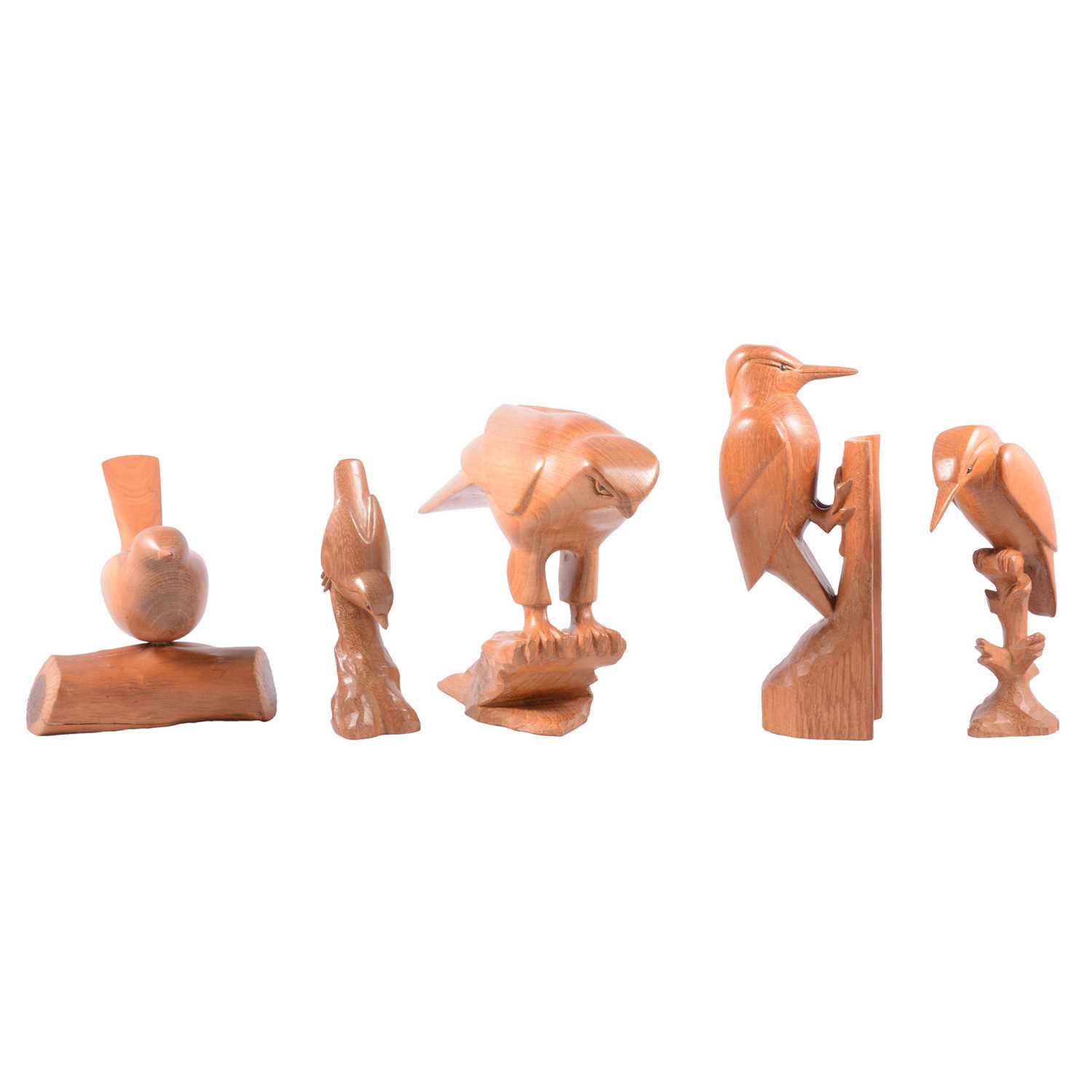 Lot 86 - Craftsman carved teak model of a Peregrine Falcon, another Kingfisher, other bird carvings