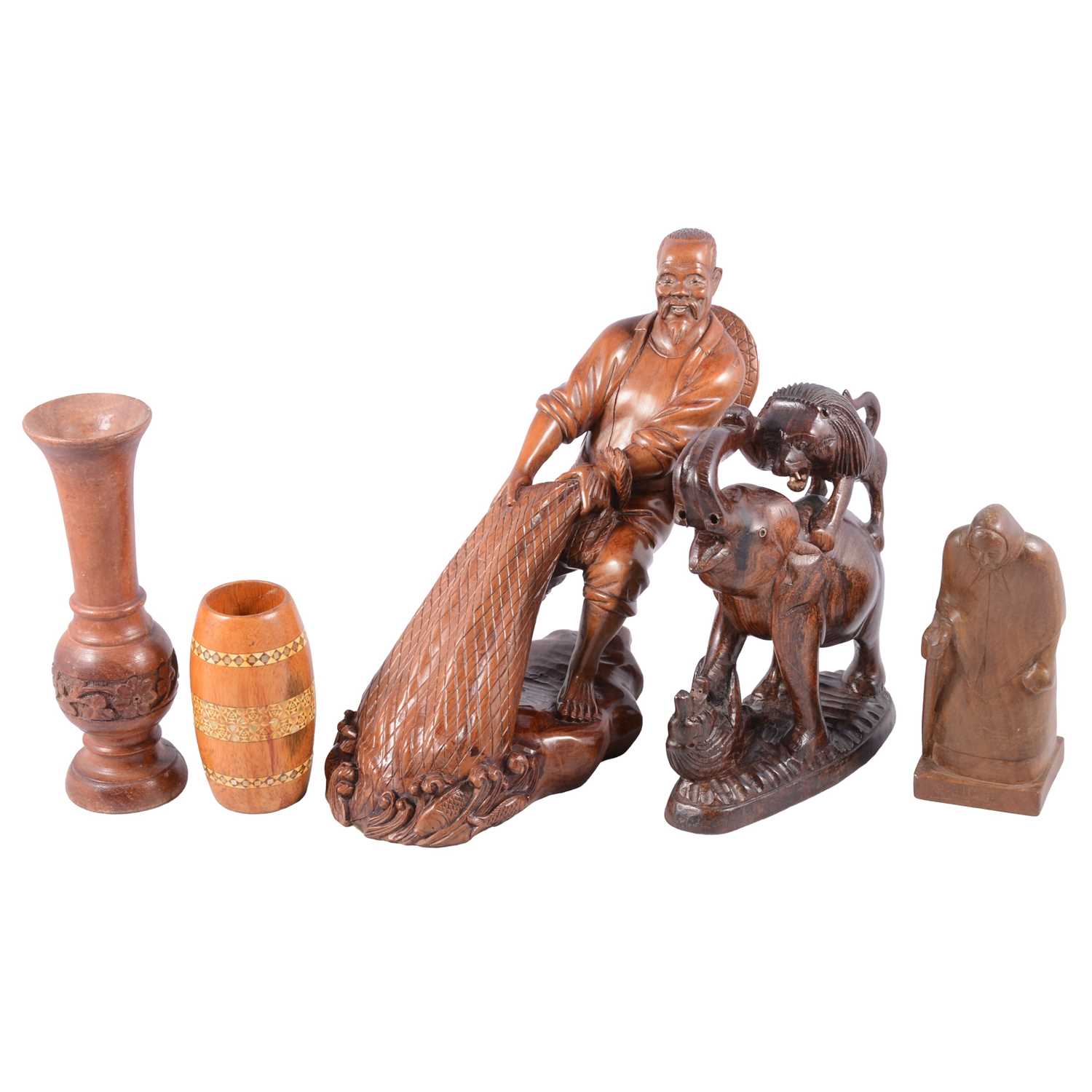 Lot 89 - Eastern carved wooden model of a fisherman, etc.