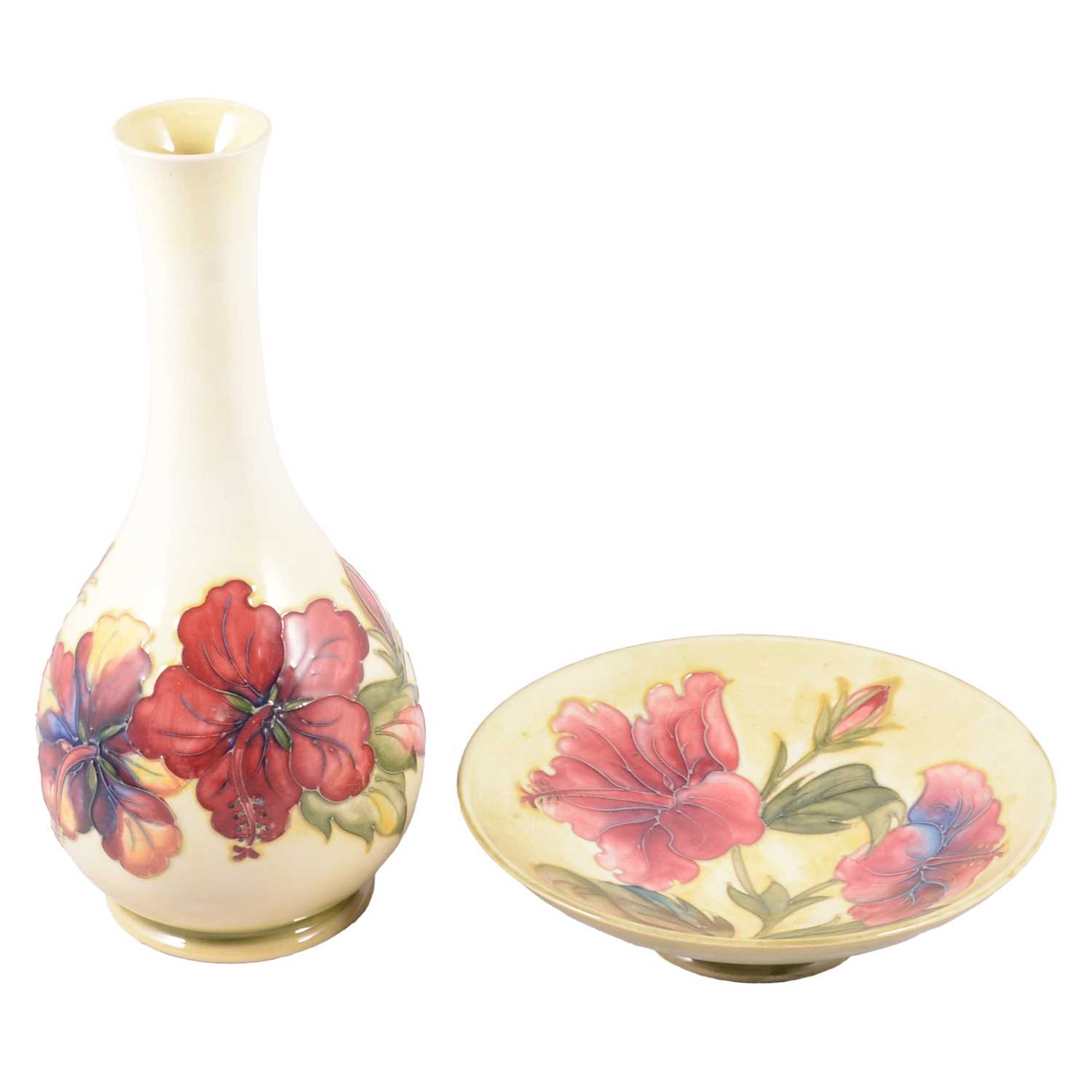 Lot 54 - Moorcorft Pottery, two 'Hibiscus' pattern pieces