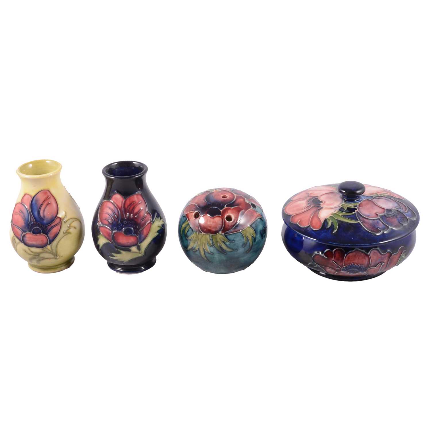 Lot 55 - Moorcroft Pottery, four pieces in the 'Anemone' pattern