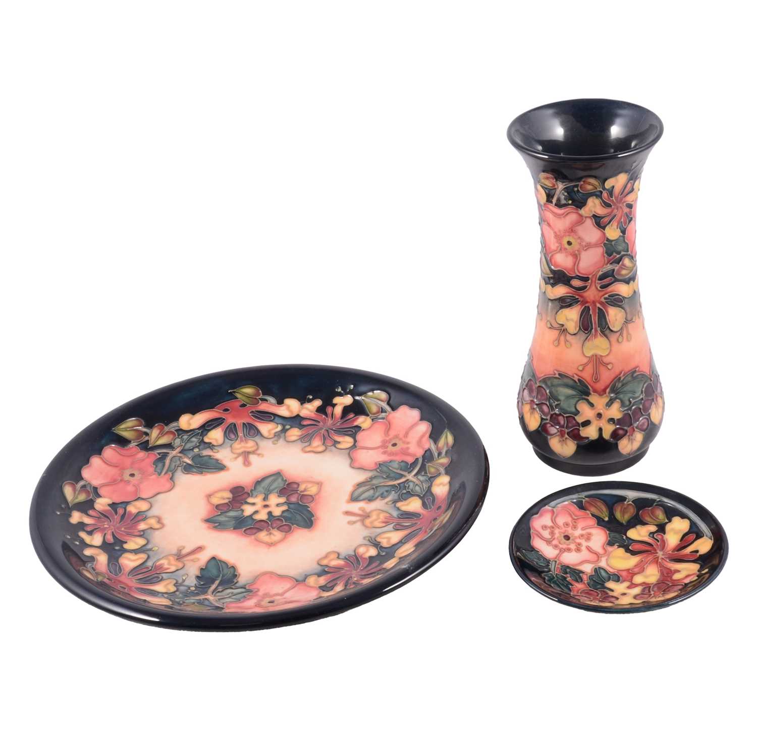 Lot 57 - Moorcroft Pottery, three 'Oberon' pattern pieces