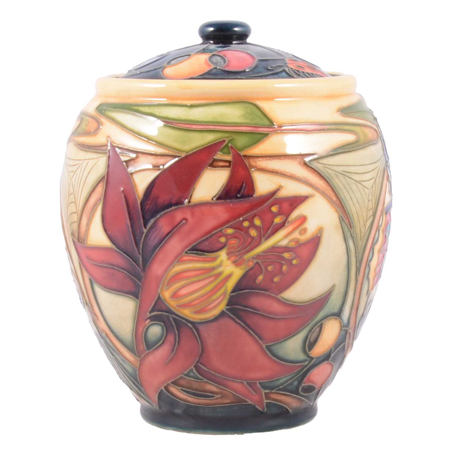 Lot 59 - Moorcroft Pottery, a 'Hartgring' pattern jar and cover by Emma Bossons