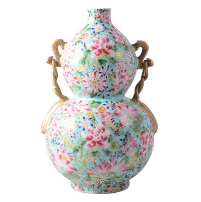 Lot 30 - Chinese polychrome double gourd shape vase