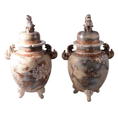 Lot 70A - Pair of large Satsuma pottery covered vases