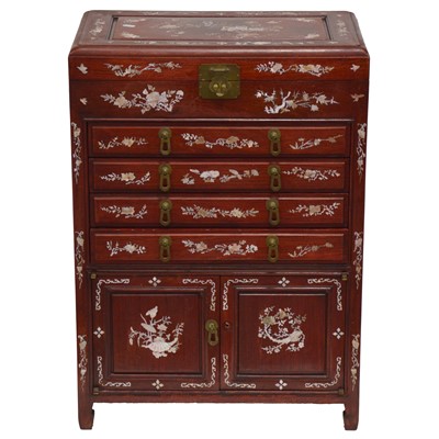 Lot 407 - Chinese mother of pearl inlaid hardwood cutlery cabinet