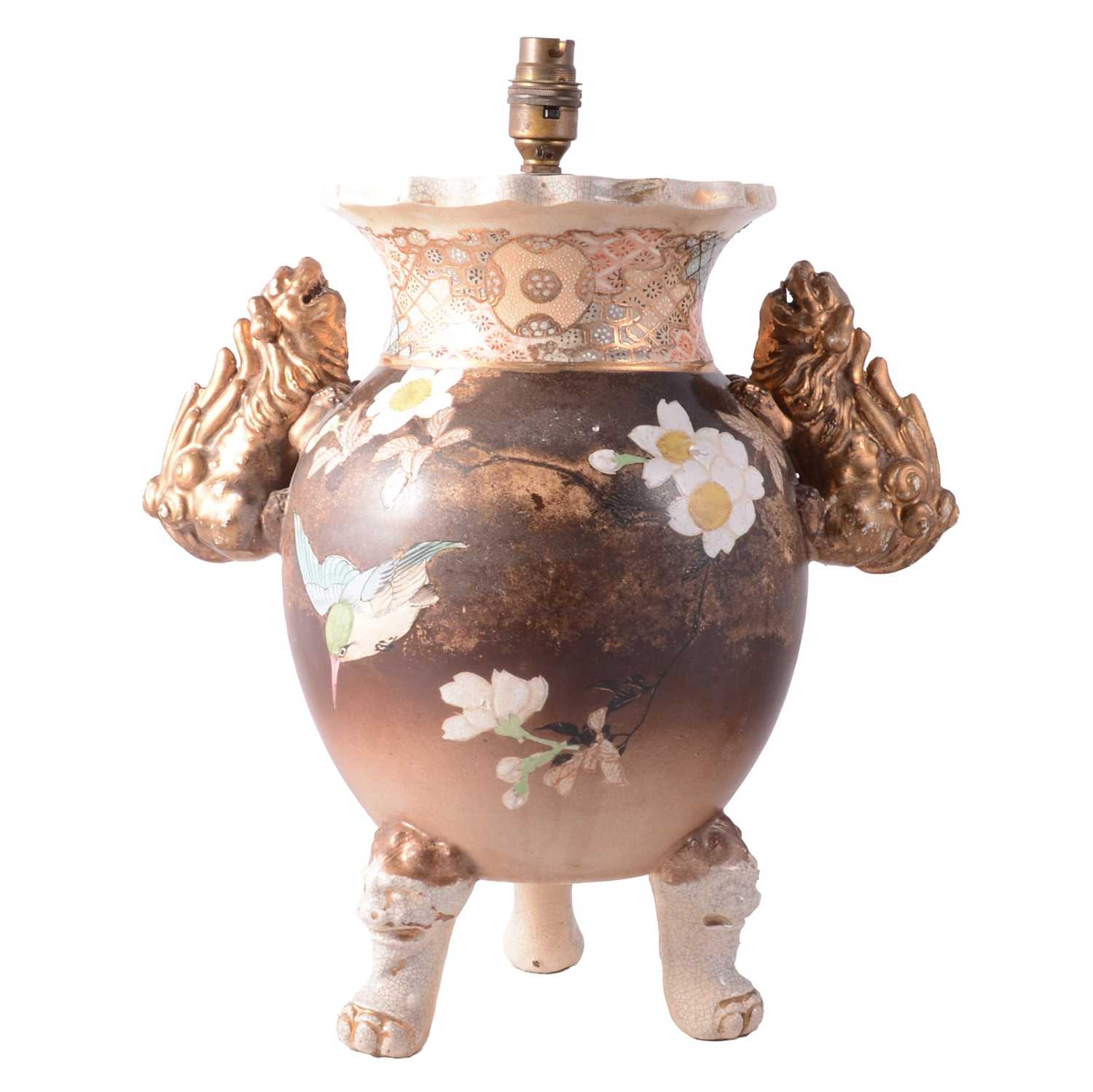Lot 54 - Satsuma pottery vase converted to a lamp base
