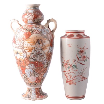 Lot 60 - Japanese Satsuma pottery vase and a Kutani vase