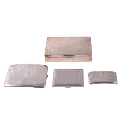 Lot 206 - Silver cigarette box, FE, London 1923, two silver cigarette cases, and a silver card case.