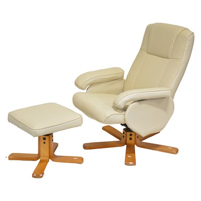 Lot 387 - Modern cream leather recliner chair and footstool.