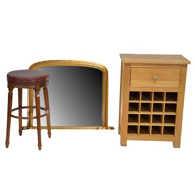 Lot 409 - Modern light oak wine cabinet, stool, wall mirror