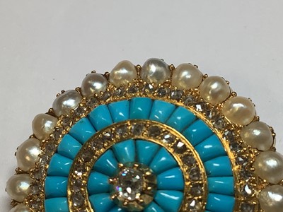 Lot 181 - A Victorian diamond, turquoise and pearl target brooch.