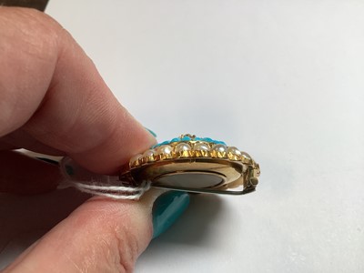 Lot 181 - A Victorian diamond, turquoise and pearl target brooch.
