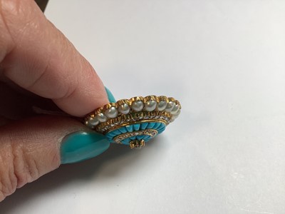 Lot 181 - A Victorian diamond, turquoise and pearl target brooch.