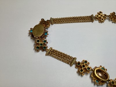Lot 247 - A 19TH century foil back pink topaz and turquoise parure in fitted N Bloom & Sons box.
