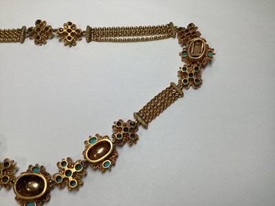 Lot 247 - A 19TH century foil back pink topaz and turquoise parure in fitted N Bloom & Sons box.