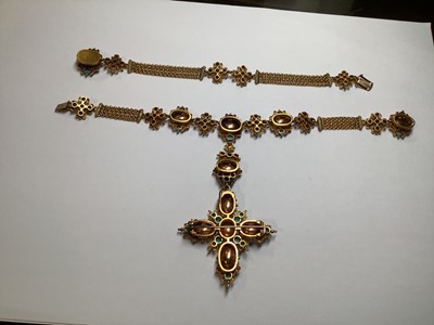 Lot 247 - A 19TH century foil back pink topaz and turquoise parure in fitted N Bloom & Sons box.