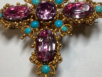 Lot 247 - A 19TH century foil back pink topaz and turquoise parure in fitted N Bloom & Sons box.