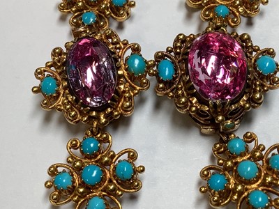 Lot 247 - A 19TH century foil back pink topaz and turquoise parure in fitted N Bloom & Sons box.