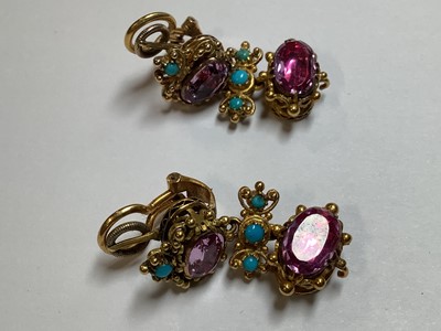 Lot 247 - A 19TH century foil back pink topaz and turquoise parure in fitted N Bloom & Sons box.