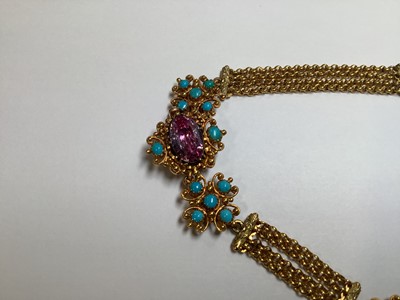 Lot 247 - A 19TH century foil back pink topaz and turquoise parure in fitted N Bloom & Sons box.