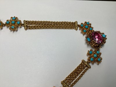 Lot 247 - A 19TH century foil back pink topaz and turquoise parure in fitted N Bloom & Sons box.