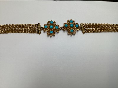 Lot 247 - A 19TH century foil back pink topaz and turquoise parure in fitted N Bloom & Sons box.