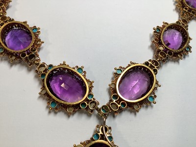 Lot 248 - A Victorian amethyst, seed pearl and turquoise necklace in fitted Asprey and Company box.