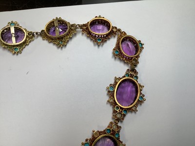 Lot 248 - A Victorian amethyst, seed pearl and turquoise necklace in fitted Asprey and Company box.