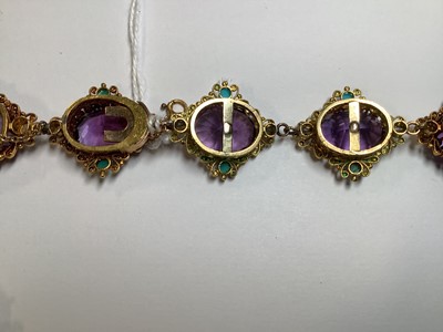Lot 248 - A Victorian amethyst, seed pearl and turquoise necklace in fitted Asprey and Company box.