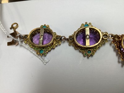 Lot 248 - A Victorian amethyst, seed pearl and turquoise necklace in fitted Asprey and Company box.