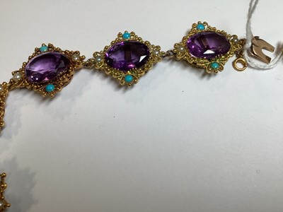 Lot 248 - A Victorian amethyst, seed pearl and turquoise necklace in fitted Asprey and Company box.