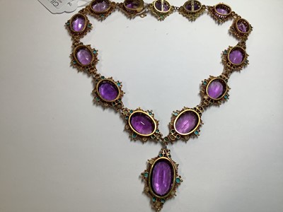 Lot 248 - A Victorian amethyst, seed pearl and turquoise necklace in fitted Asprey and Company box.