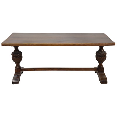 Lot 403 - Oak refectory style dining table and six wheel back chairs