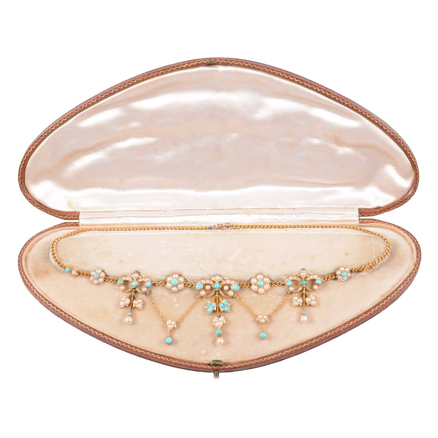 Lot 249 - An Edwardian turquoise and pearl fringe necklace, and a seed pearl necklace.